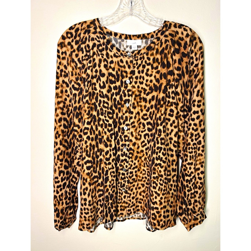 J. Jill Women's XS Leopard Print Rayon Woven Button Blouse Top